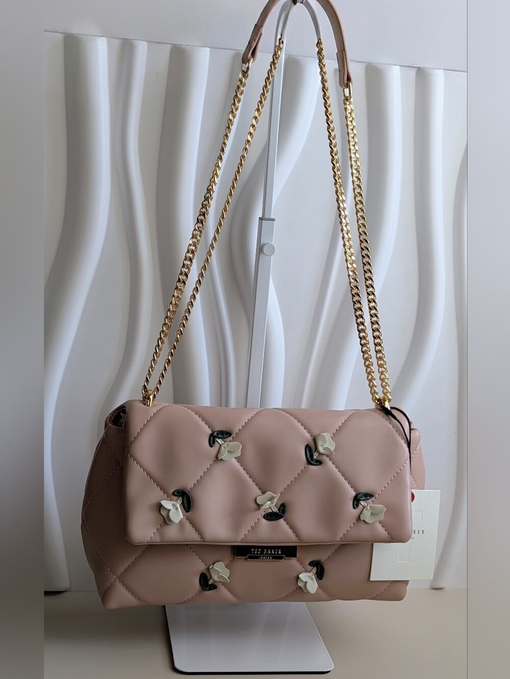 Ted Baker Lisa Marie Pink Quilted Floral Chain Crossbody Bag NWT